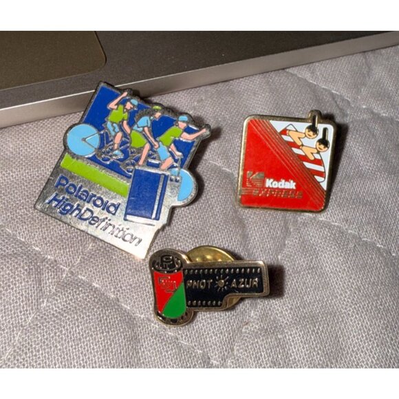 Vintage Polaroid Kodak & Phot Azur Lapel Pins Photography Advertising French - Picture 1 of 5